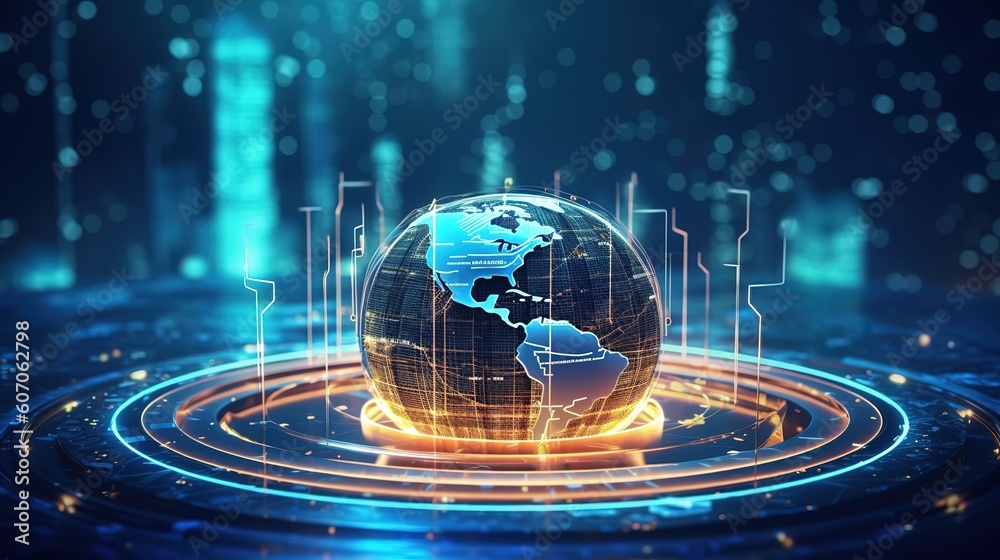 Aufkleber Telecommunications network and wireless mobile Internet technology with a connection on the ground.Futuristic innovative technologies. Generative AI