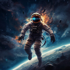 Fototapeta premium Representation. of an Astronaut in space created using generative AI Technology 