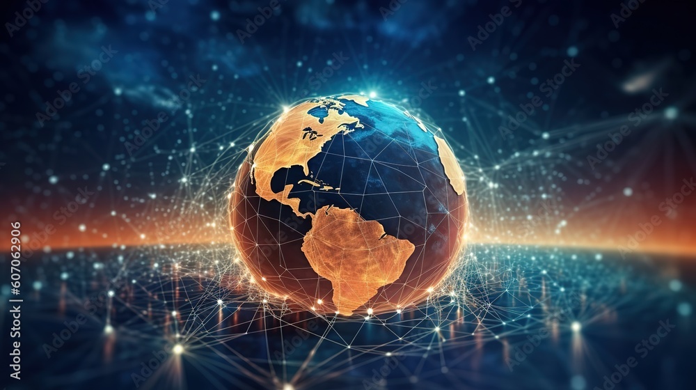 Aufkleber Telecommunications network and wireless mobile Internet technology with a connection on the ground.Futuristic innovative technologies. Generative AI