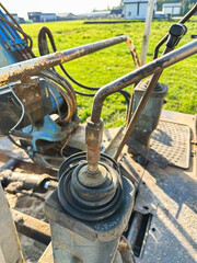 Closeup of details inside old excavator on a construction site