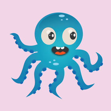 Cute Octopus Kraken Cartoon Vector Graphic