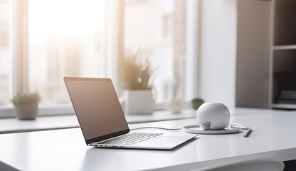 Fototapeta na wymiar Modern Office Workspace. Laptop on a Business Desk in a Stylish Room