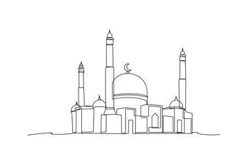 Single one-line drawing mosque for Muslims. Islamic new year concept. Continuous line drawing illustration