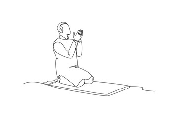 Fototapeta na wymiar Single one-line drawing man praying during Muharram month. Islamic new year concept. Continuous line drawing illustration