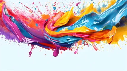 Gordijnen Colorful vibrant liquid paint splash. Abstract background with colorful fluid rainbow wave. Amazing colorful paint mix splash background. Generative Ai © AspctStyle