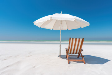Beautiful beach and white sand with beach chair.