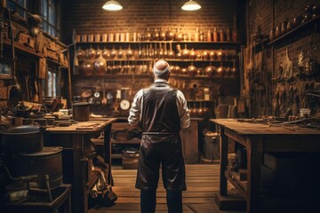 Master Craftsman: Back View of a Blacksmith Creating Metal Art