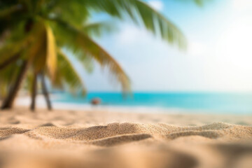 Obraz na płótnie Canvas Selective focus on sand with blurred Palm on beach bokeh background.