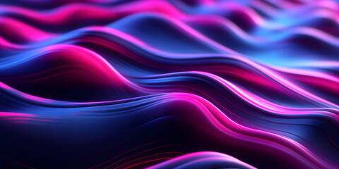 Abstract futuristic neon light moving high speed wavy lines on dark background. Abstract colored light streaks acceleration. Data transfer concept Fantastic wallpaper. Generative Ai - obrazy, fototapety, plakaty