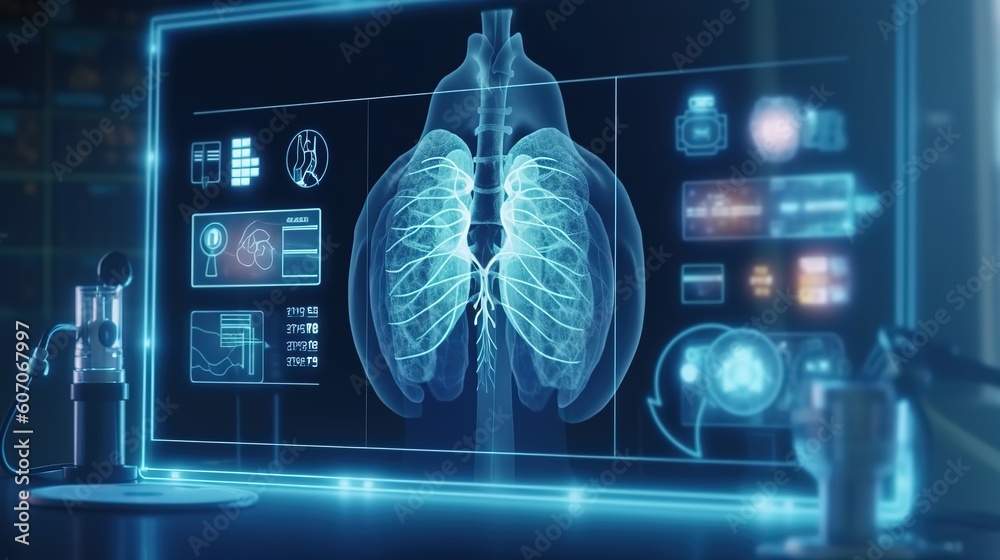 Aufkleber the doctor of medical sciences works in a laboratory with a biological apparatus for analysis and sa