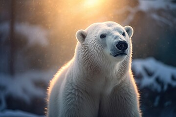 Majestic Encounter: Polar Bear Roaming the Snowy Mountains