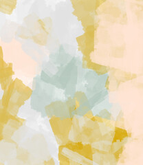 Watercolor painted background, muted colors in yellow, grey, blue, pink 