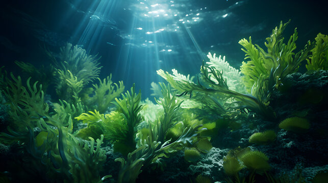 deep of the ocean and marine algae including rare fish