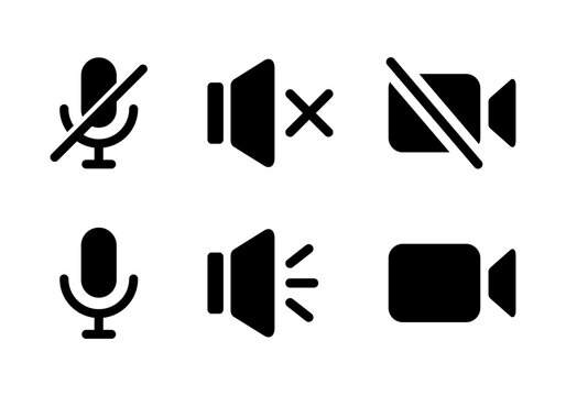 Mute microphone, silent speaker, and video cam off icon. Vector illustration