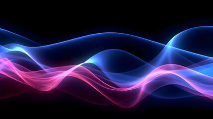 Abstract futuristic neon light moving high speed wavy lines on dark background. Abstract colored light streaks acceleration. Data transfer concept Fantastic wallpaper. Generative Ai