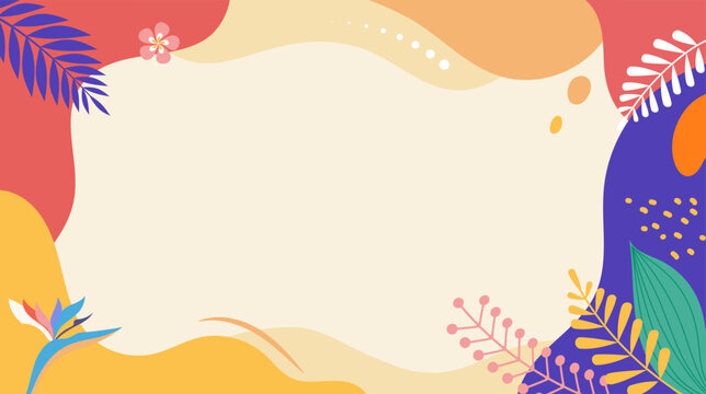 Colorful summer background - horizontal layout banner design. Tropical leaves template for poster, flyer or greeting card.