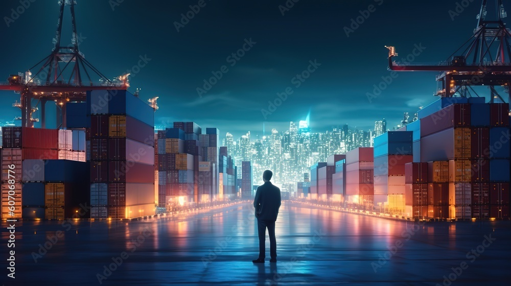 Aufkleber A smart entrepreneur considering the Global business connection technology interface to connect to a global partner.Futuristic innovative technologies. Generative AI