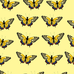 Seamless pattern yellow butterfly, natural, fauna, great for textile, background, wallpaper