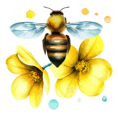 Bee Flowers Watercolor Clipart
