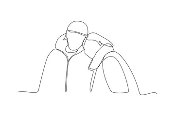 Continuous one-line drawing rear view of grandparents walking. Grandparent day concept. Single line drawing design graphic vector illustration