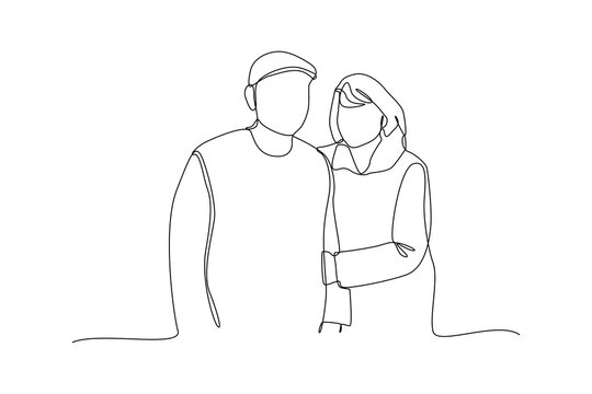 Continuous one-line drawing grandparents posing. Grandparent day concept. Single line drawing design graphic vector illustration