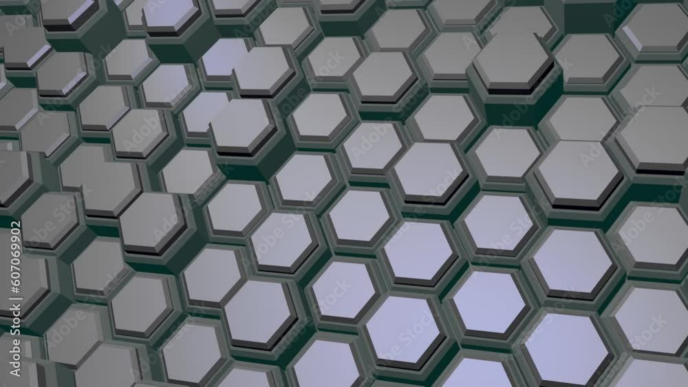 Poster abstract dynamic futuristic background of gray-green hexagons. screensaver for decoration or intro. 