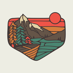 Mountains and canoe graphic illustration vector art t-shirt design