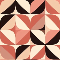 Nahtloses, geometrisches 70er Jahre Muster, rosa, braun und beige, Generative AI