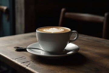 Obraz premium cup of coffee on wooden table. 