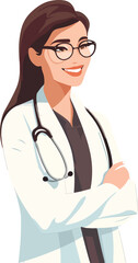 Medicine concept with young woman doctor in thin line style. Consultation and diagnosis. Vector illustration.