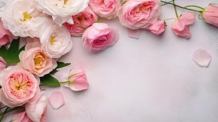 Obraz na płótnie Canvas Pink roses with copy space Generative AI