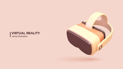 3D Virtual Reality Concept. 3D Realistic design of VR glasses or Virtual reality headset. Cyberspace of metaverse. Vector illustration in cartoon minimal style.