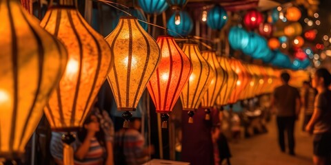 Fototapeta na wymiar The glow of lanterns during a traditional festival, Generative AI