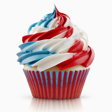 Patriotic Red White and Blue Cupcake with Sprinkles on a White Background Isolated for 4th of July