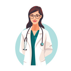 Fototapeta premium Medicine concept with young woman doctor in thin line style. Consultation and diagnosis. Vector illustration.