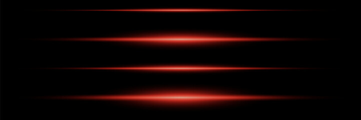 Fototapeta Horizontal light beams, glowing red line of light, flash of red horizontal glare, laser beams, beautiful light flash, bright glow. obraz
