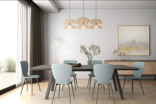 Interior of modern dining room 3d rendering