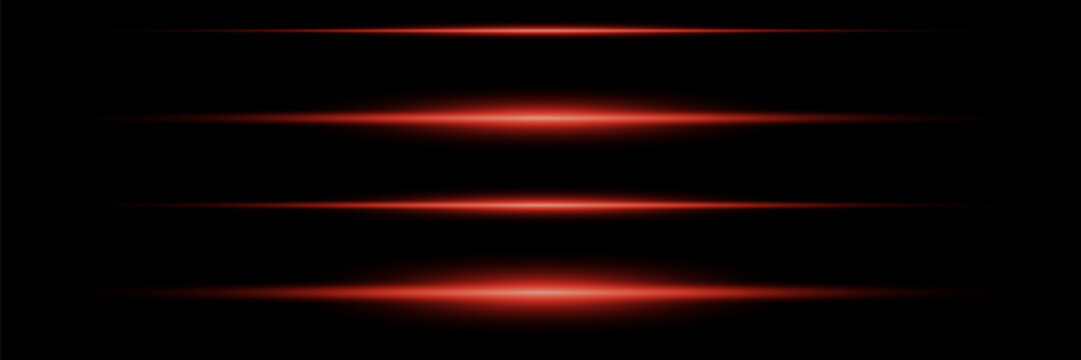 Horizontal light beams, glowing red line of light, flash of red horizontal glare, laser beams, beautiful light flash, bright glow.