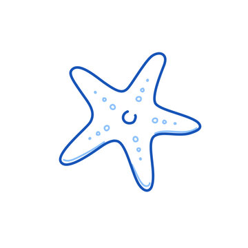 Sea starfish doodle. Hand drawn sketch doodle style sea star. Blue pen line stroke isolated element. Marine life concept. Vector illustration