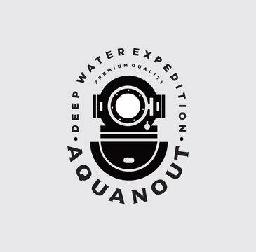 Scuba diving helmet logo Underwater swimming. Sea dive, spear fishing, vector illustration emblems and designed elements