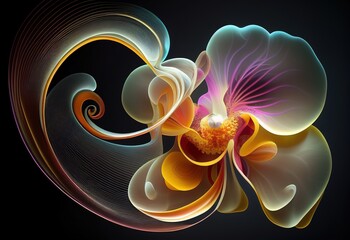 Dynamic effect curves of orchid flower shap in trans illustration. Ai generative.