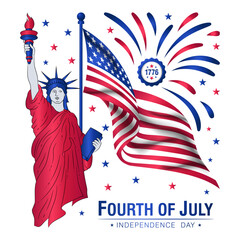 Statue of Liberty, US flag. celebration of 4th of July, USA Independence Day vector