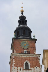 Fototapeta na wymiar Close up image of Krakow Town Hall Tower and Clock, Krakow, Poland, Europe.