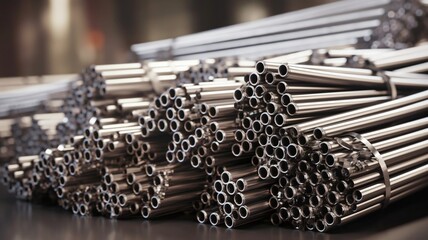 stack of round steel pipes isolated Generative AI