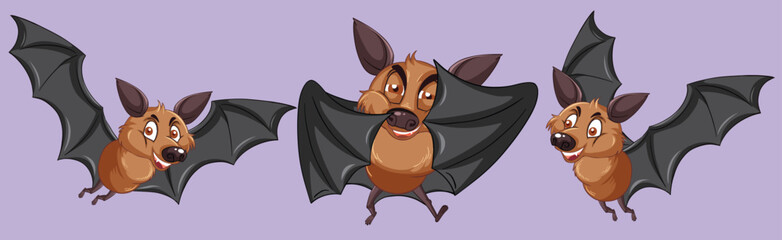 Set of different cute bats in cartoon style by the greatest graphics