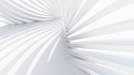 Abstract white background curved stripes in design 3d render