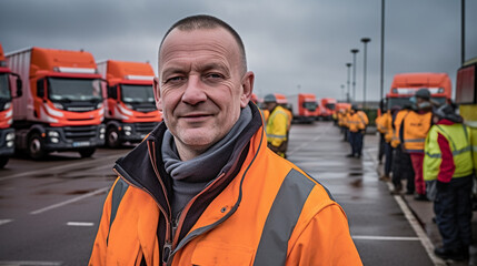 adult man is truck driver mini job work and profession, logistics and transport in road traffic, transport