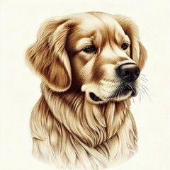 portrait of a golden retriever dog pencil drawing illustration isolated on white background Generative AI