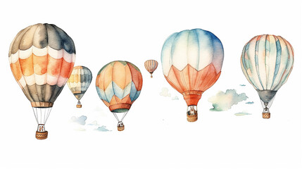 Fototapeta premium collection of balloons watercolor on a white background. generative AI