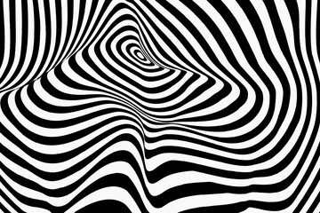 Optical Art of minimal black and white color. Abstract illusion psychedelic spiral. Hypnotic Pattern. Background curve vector line for banner, cover, poster, card.  Vector illustration.